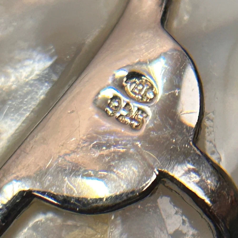 Vintage Sterling Silver 925 Overlay Mother of Pearl Heart Pendant CZ‎ Accent